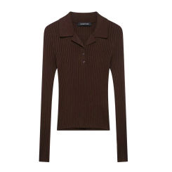 European And American Style 2025 Spring New Brown Thin Long-sleeved Polo Collar Slim Fit Knitted Sweater Top Polo Shirt