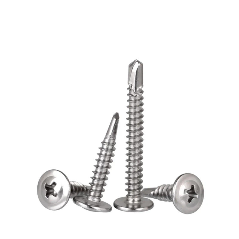 Description Picture 4 of item410 Stainless Steel Cross Round Head With Washer Drill Tail Self Tapping Screw Large Flat Head Color Steel Tile M4.2 M4.8