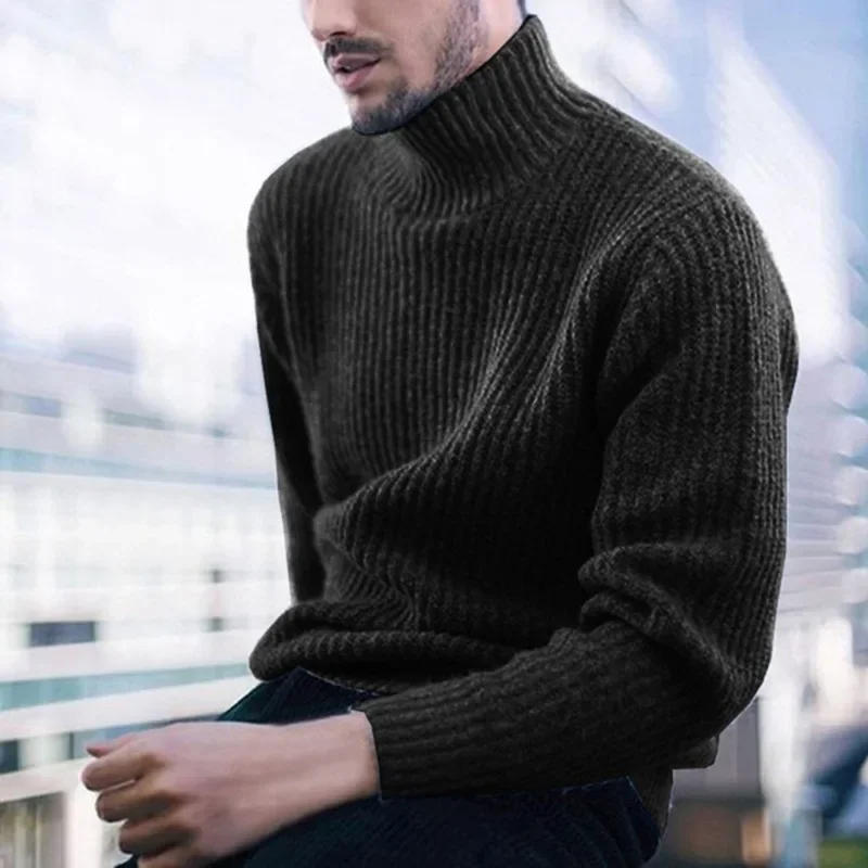Description Picture 5 of itemSweater Men  Autumn/Winter Sweater Mens Fashion Solid Color High Collar Long Sleeve Knitted Top Pullover for Men