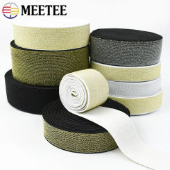 2/5/10M 25/30/40/50mm Gold Silver Silk Elastic Band Garment Pants Belt Webbing Nylon Soft Rubber Tape DIY Sewing Accessories