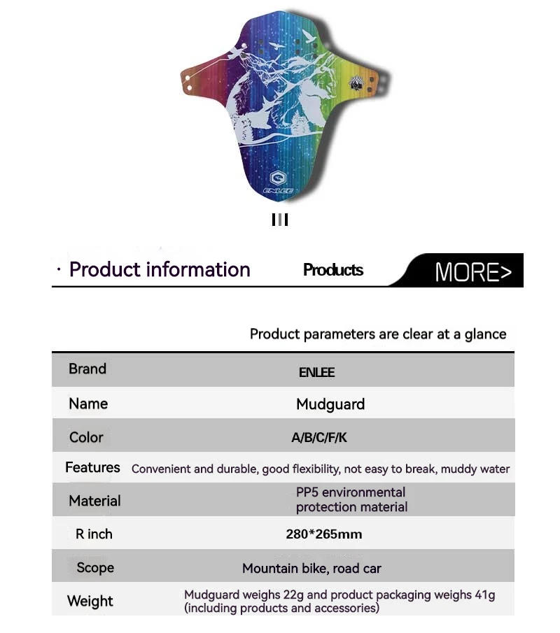 Description Picture 3 of itemENLEE Bike Fenders Front/Rear Tire Wheel Universal Mudguard Mtb Road Bike Wings Mud Guard Cycling Accessories Bicycle Fender