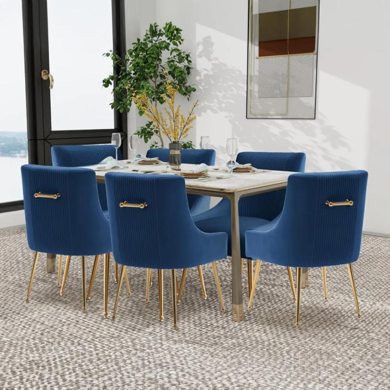 Description Picture 2 of itemDining Chairs,Living Room Chairs, Velvet Upholstered Dining Room Chairs Gold Legs,Tufted Accent Chair Set of 6 Reception Room