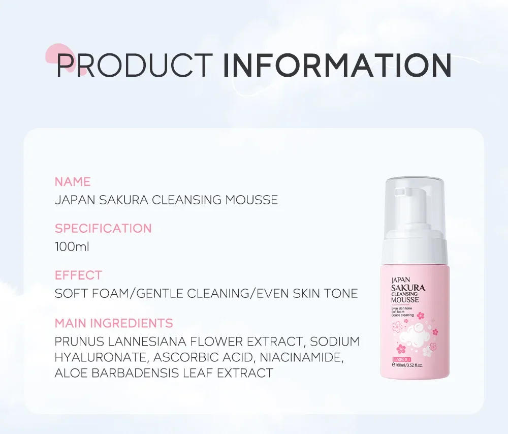 Description Picture 4 of itemLAIKOU Cherry Blossom Women Facial Cleanser  Face Korean Skin Care Products Original Products 100ml