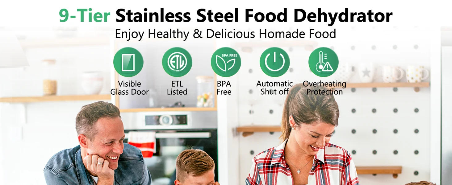 Description Picture 2 of itemDehydrator for Jerky 1000W, 165℉ Temperature Control, 9 Stainless Steel Trays, 8.7ft² Drying Space, 48H Timer, Dryer Machine for