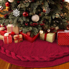 Tree Skirt for Christmas Tree Rustic Knitted Christmas Tree Skirt for Farmhouse Holiday Decor Braided Rope Thick Knit for Home
