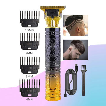 electric hair clipper, black and yellow Buddha head (6-piece set) electric razor, rechargeable retro oil head push