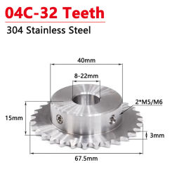 1pc 32 Teeth 04C 304 Stainless Steel Industrial Drive Sprocket Wheel Chain Gear 32T Bore 8 10 12 14 15 16 17 18 19 20 22mm