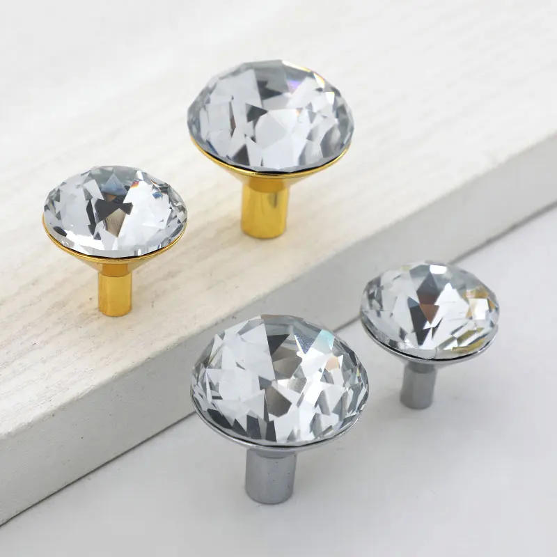 Description Picture 6 of itemBright Gold Crystal Drawer Knobs with Backplate Chrome Cabinet Handles Light Luxury Wardrobe Pulls Zinc Alloy Furniture Hardware