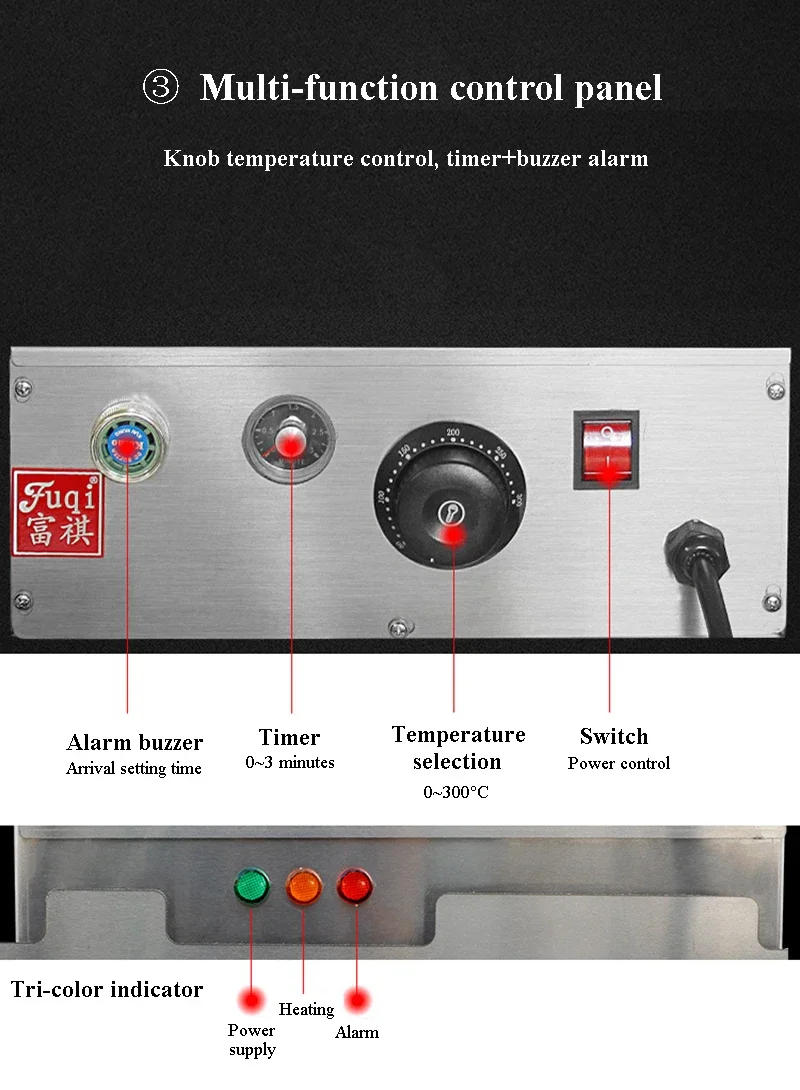 Description Picture 6 of itemCommercial Double Hamburger Machine Heated Bread Non-stick Hamburger Baking Machine Pancake Machine FY-212