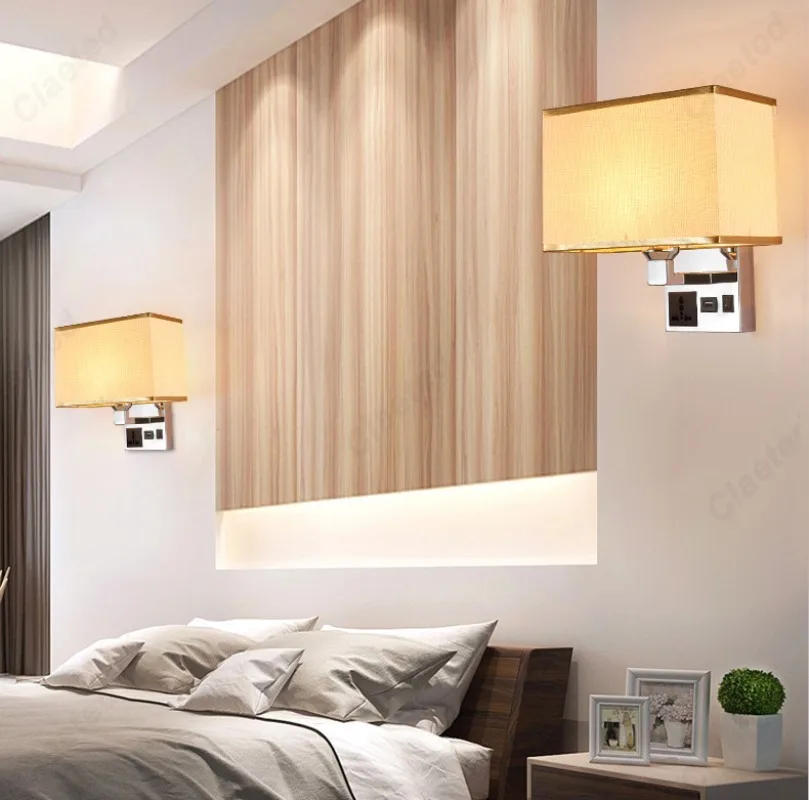 Description Picture 2 of itemCreative LED Fabric Lampshade E27 with Switch Wall Light USB Charging Port Bedroom Bedside Lamp Indoor Decorative Wall Light