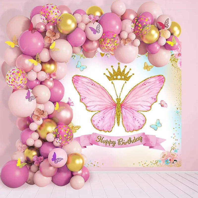 Description Picture 2 of itemButterfly Balloon Garland Backdrop Set Butterfly Birthday Party Decoration Kids Wedding Birthday Girl Baby Shower Girl