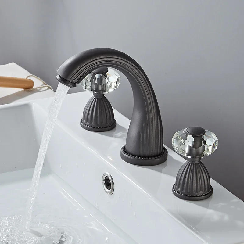 Description Picture 6 of itemBasin Faucet Gun Grey Bathroom Sink 3 Hole Widespread Gold/Black/Chrome Basin Mixer Hot And Cold Water Tap New