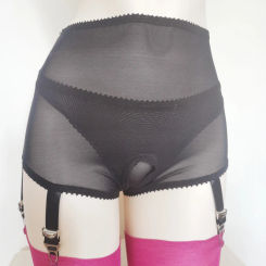 Sexy Black Mesh Garter Belt for Stocking Pantyhose Open Crotch Shorts with Six Straps Suspender Belts for Women Men Lingerie