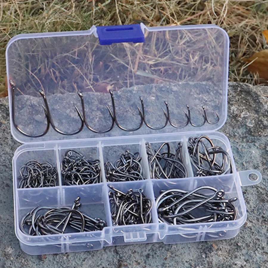 Description Picture 3 of itemAckibbik 220pcs Fishing Hooks Set Fish Hooks Freshwater Fishhook Large Size Worm Soft Bait Jig Fishhooks, Size 22 20 18 16 14