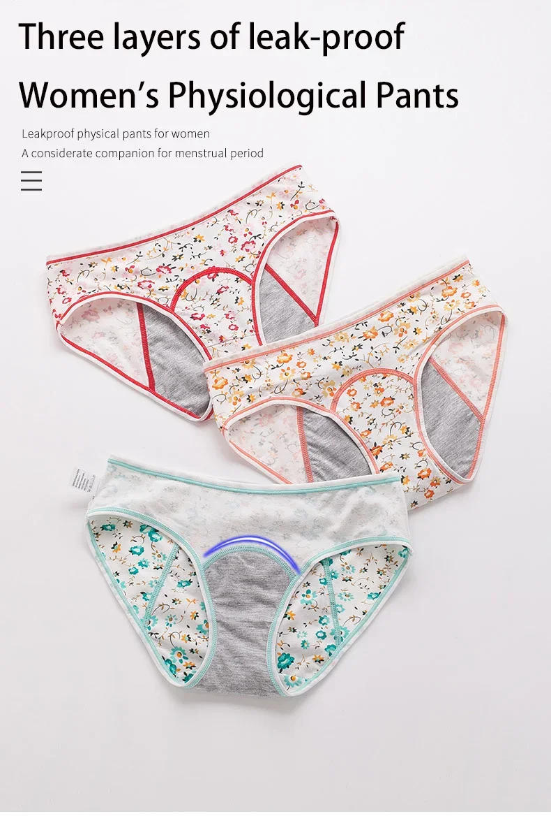 Description Picture 2 of item1 Pcs Menstrual Panties Women's Cotton Briefs Three Layers Of Leak-proof Girls Physiological Pants Student Mid Waist Panties