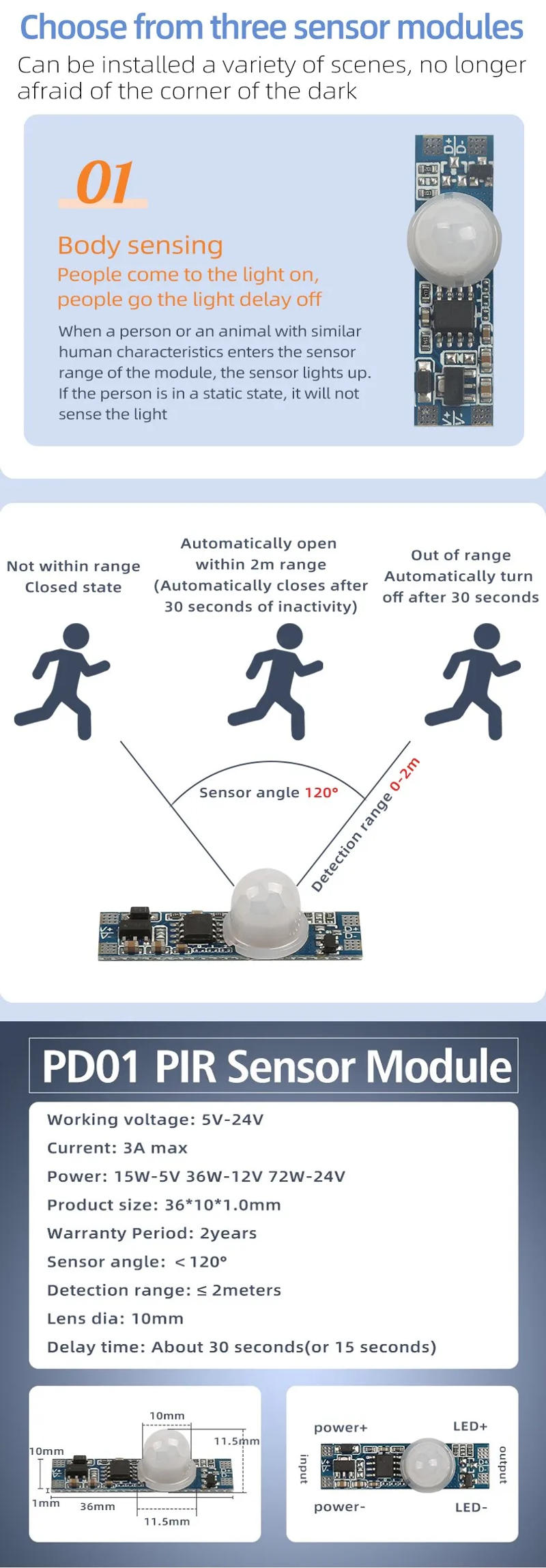 Description Picture 4 of itemDC12V 24V sensor module 3A 8A Pir motion/infrared gesture/touch sensor module for LED cabinet light