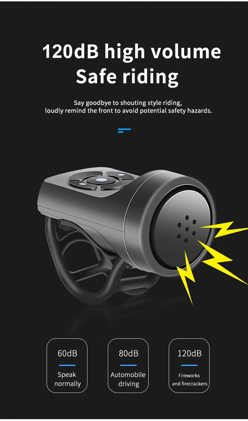 Description Picture 4 of itemUSB Rechargeable Bicycle Electric Bell Motorcycle Horn 4 Modes Mountain Bike Bell Cycling Anti-theft Alarm Horn Bike Accessorie