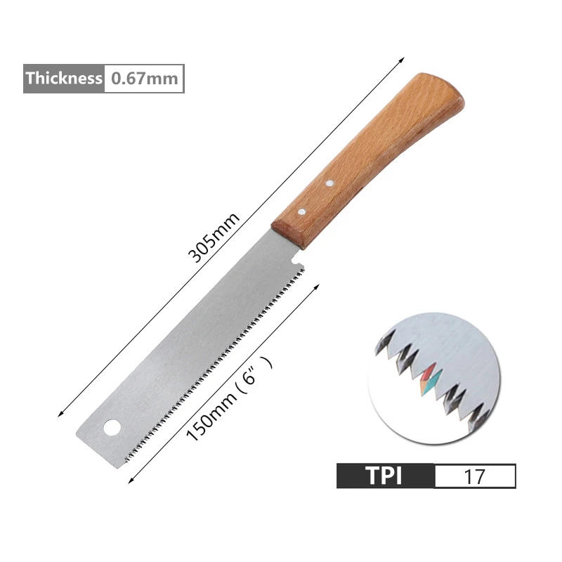 Description Picture 6 of item150mm Wood Saw SK5 Steel 3-Edge Tooth 17 TPI Japanese Saw Flush Cut Trim Saw for Woodworking