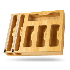 Bamboo Ziplock Food Bag Holder and Foil Dispenser Aluminum Organizer Compatible Wall Storage Holders & Racks