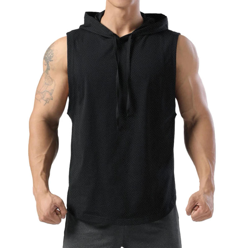 Description Picture 4 of itemMen Vest Shirt Sleeveless Solid Tank Top Comfortable Gym Hooded Hoodie Muscle Polyester Regular Vest Workout 1 Pc