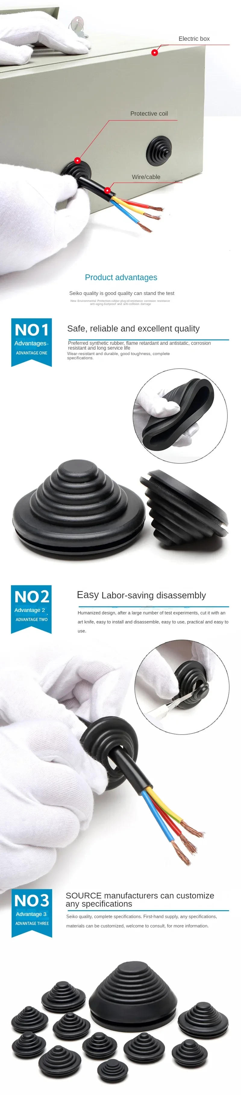 Description Picture 3 of itemRubber Tower Type Protection Coil For Protection Power Distribution Box Wire Cable O-ring Protective Ring Sealing Cap Hole Plug