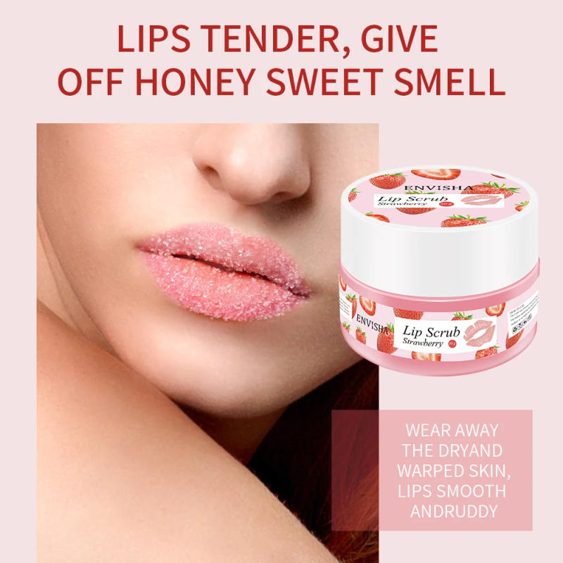 Description Picture 3 of itemENVISHA Strawberry Lip Care Scrub Lip Balm Sugar Cream Exfoliating Moisturizing Nourish Repair Cleft Fine Lines Smooth Skin Care