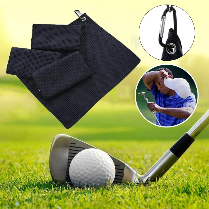 Description Picture 2 of itemBlack Microfiber Cotton Golf Towel With Carabiner Hook Cleans Clubs Golf Towel Balls Hands Cleaning Towels 30*30/30*40/40*60cm