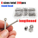 200pcs/box Long Lengthened M3 Phillips Round Pan Flat Countersunk Head Screw Bolt Nut Mix 6 Sizes Set Kit 304 A2 Stainless Steel