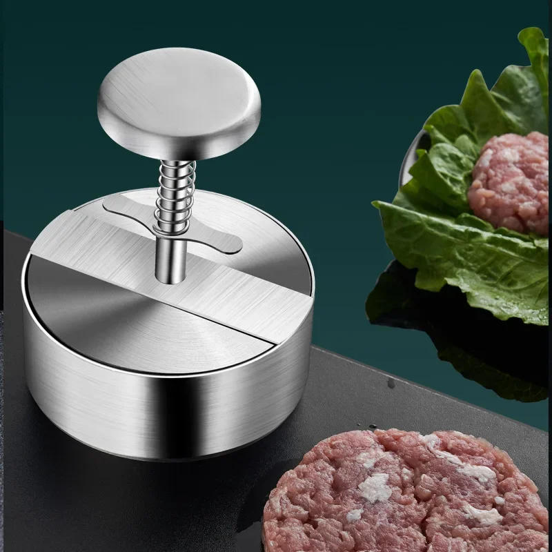 Description Picture 2 of itemHamburger Patty Maker Press 304 Stainless Steel Non-Stick Round Manual Rice Ball Mold Thickness Adjusted Kitchen Beef BBQ Tools