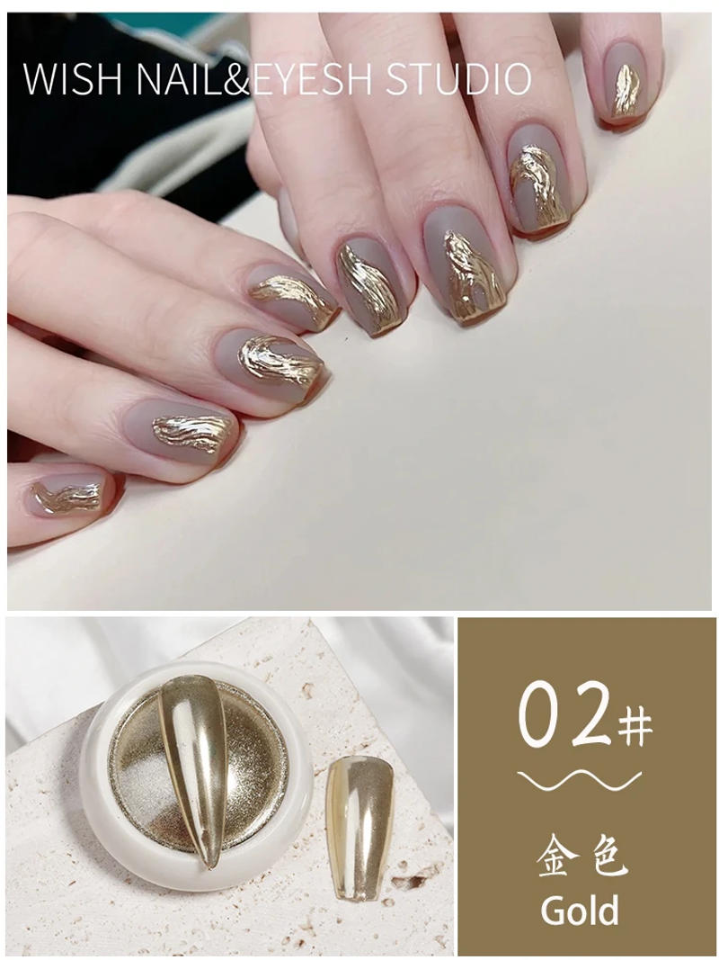 Description Picture 6 of item6Pcs Chrome Nail Powder Metallic Mirror Glitter Effect Holographic Metallic Chrome Powder for Nails Rose Gold Chrome Nail Powder