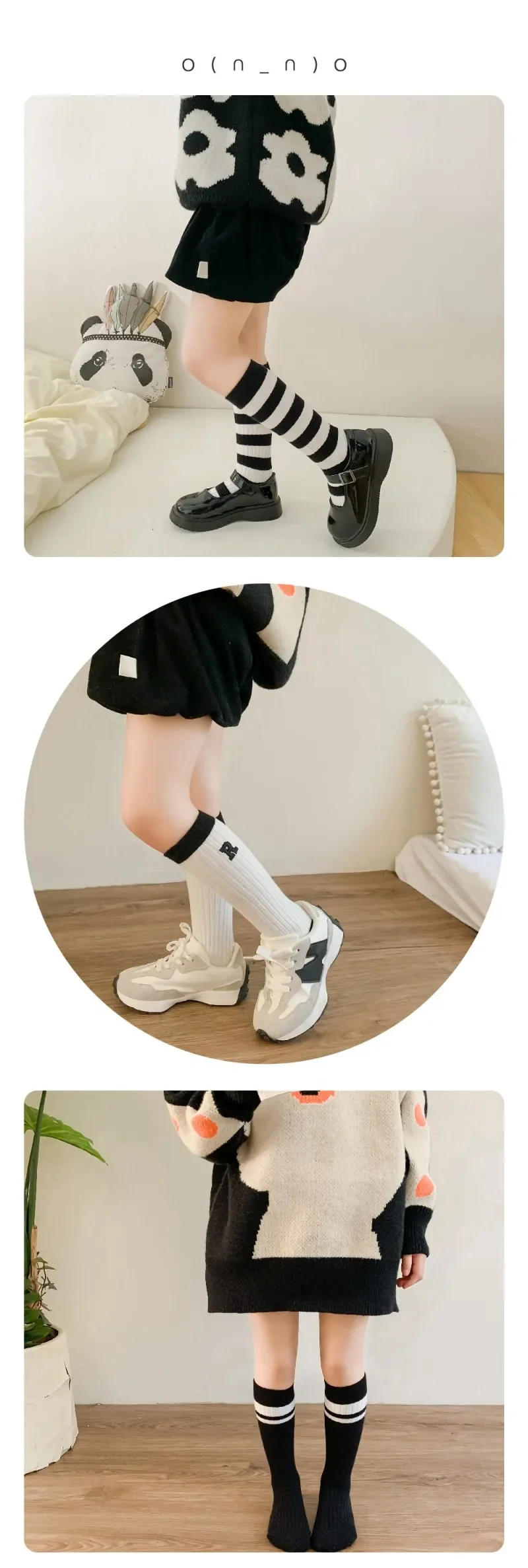 Description Picture 3 of itemAutumn Winter Children School White Black Stripes Sport Socks Korean Knee High Long Stockings for Kids Boys Girls Baby Clothes