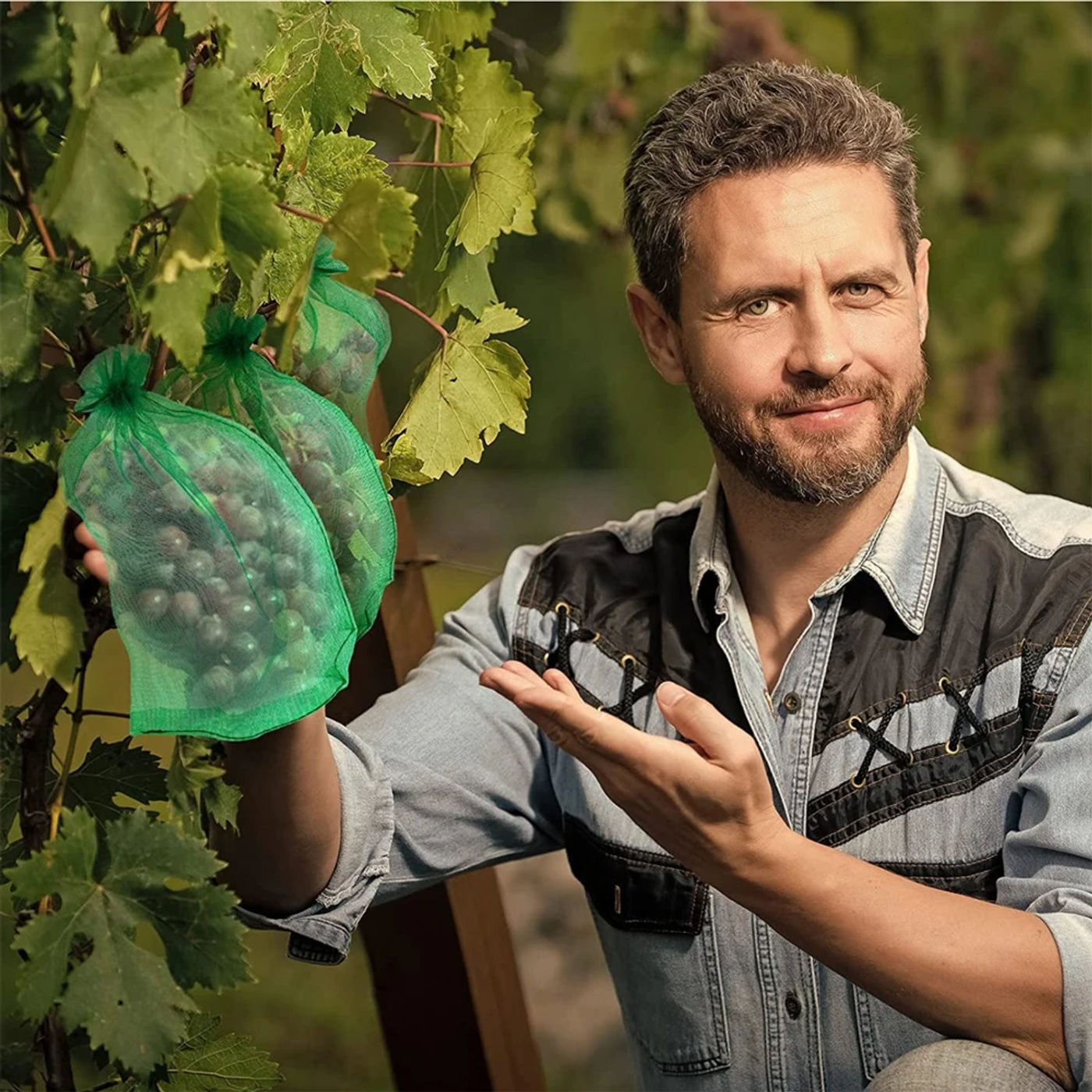 Description Picture 4 of item20-100PCS Vegetable Grapes Fruit Grow Bags Fruit Protection Bags Garden Anti-Bird Netting Mesh Bag Strawberry Bags Garden Tools