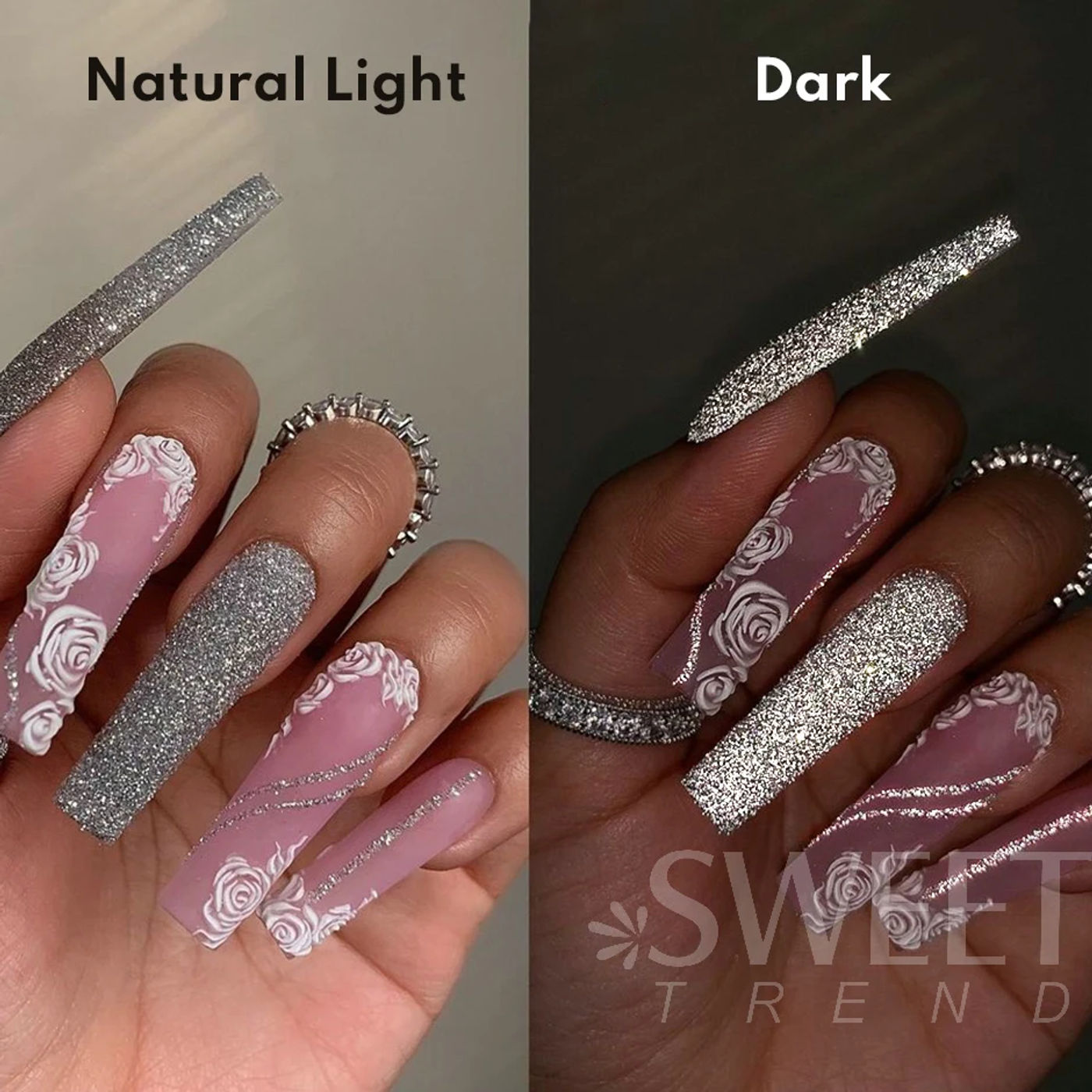Description Picture 5 of itemSparkling Diamond Nail Glitter Powder Holographic Silver Reflective Party Sequin Dazzling Chrome DIY Dipping Dust Manicure Decor