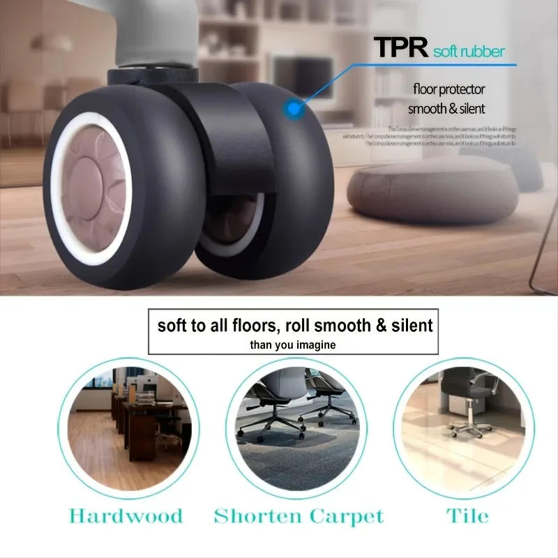 Description Picture 4 of item5PCS Universal wheel 2" Rubber Soft Wheel Office Chair Caster Replacement Mute Casters Furniture Hardware Universal Mute Wheel