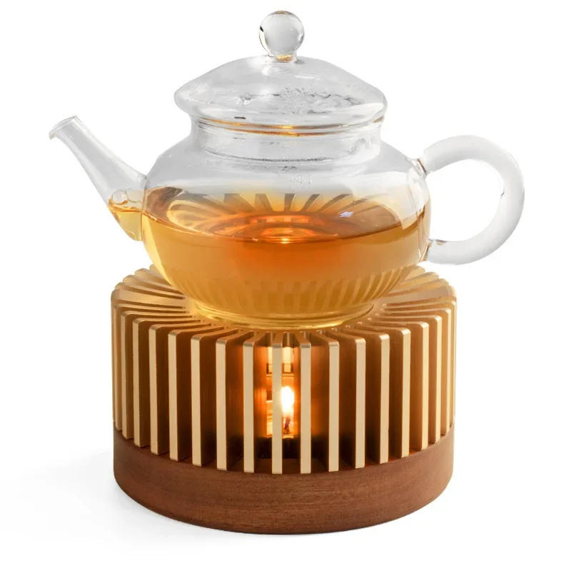 Description Picture 2 of itemNew Multifunction Candle Heater Teapot Warmer Aluminum Alloy Coffee Stove Wooden Teapot Trivets Round Base Teaware Accessories