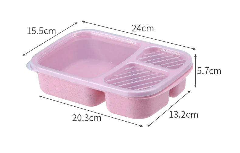 Description Picture 4 of itemMicrowave Lunch Box Wheat Straw Dinnerware Food Storage Container Children Kids School Office Portable Bento Box Lunch Bag