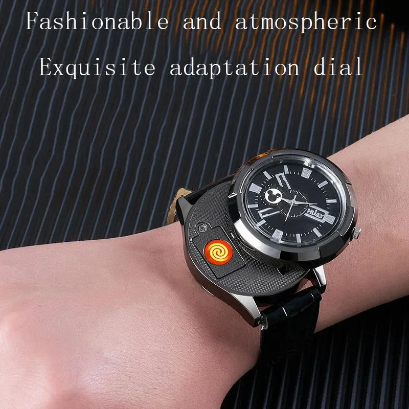 Description Picture 3 of itemBrand New Rechargeable Metal Watch Lighter Cool Trend Tungsten Filament Cigarette Lighter Men's Gift Cigarette Accessories