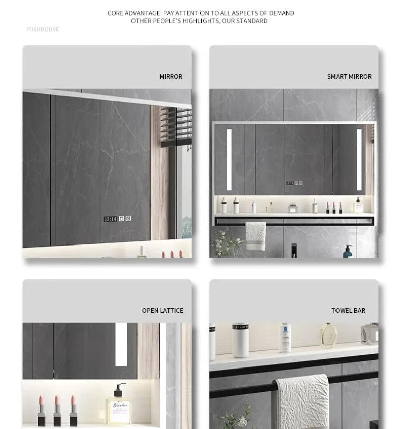 Description Picture 5 of itemSmart Bathroom Mirror Cabinets Wall-mounted with Backlight Anti-fog Bathroom Furniture Mirror Storage Rack Integrated Cabinet F