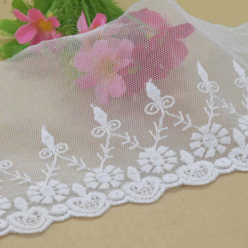 Description Picture 6 of item10cm Width Cotton Embroidery Lace White French Ribbon Fabric Guipure Diy Trims Warp Knitting Sewing Garment Accessories#4351