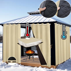 Thick Blackout Curtains Drapes Thermal Patio Waterproof Outdoor Curtains Windproof Quilted Heavy Duty Winter Curtains Pergola