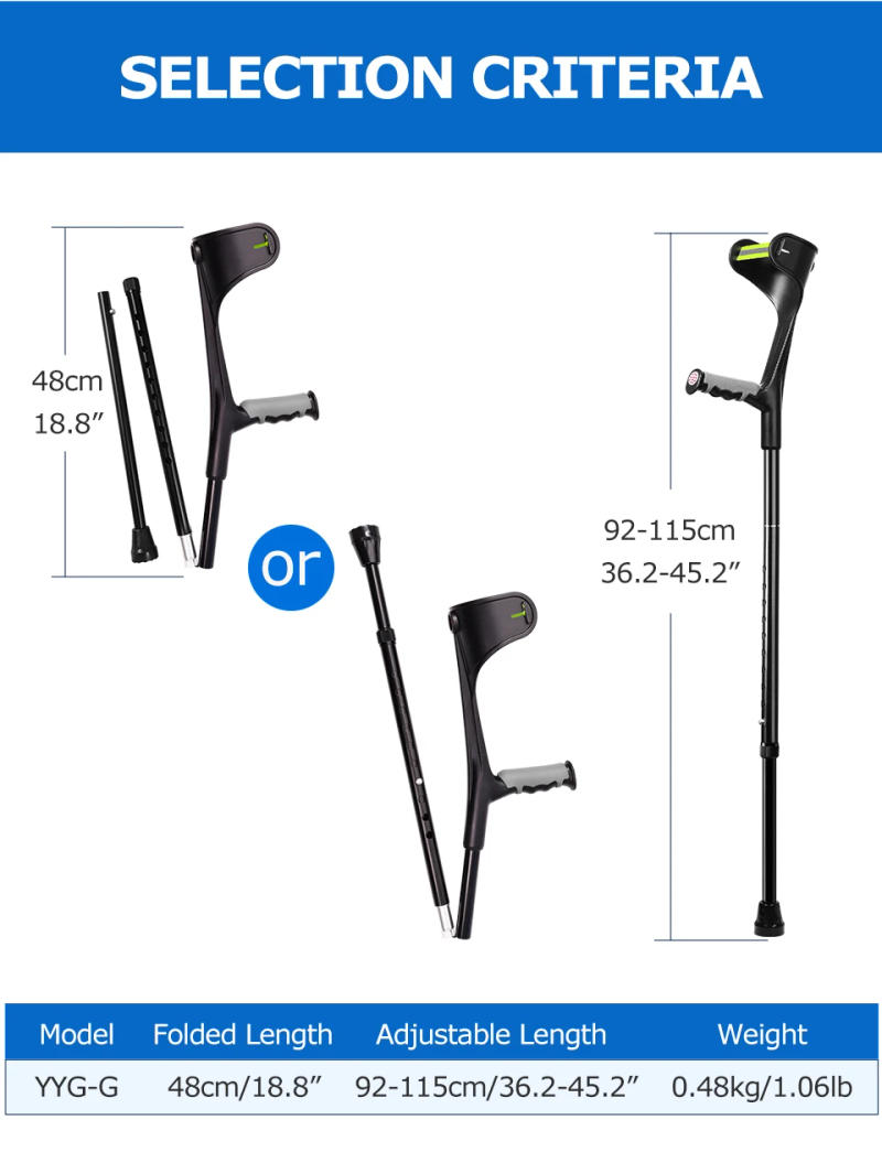 Description Picture 6 of itemLefeke Forearm Crutches Foldable Adjustable Aluminium Walk Easy Elbow Crutch Lightweight Walking Stick
