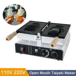 Electric Big Open Mouth Taiyaki 110V 220V Ice Cream Fish Waffle Cones Maker 1400W Making Machine Iron Plate Baker
