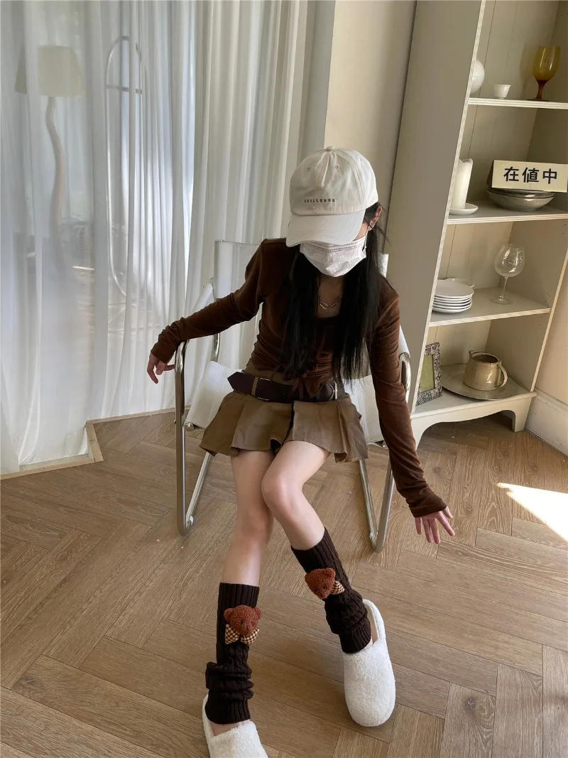 Description Picture 3 of itemNew Lolita Leg Warmers Japanese Women Gothic Long Socks Ribbon Leggings Gaiters Knee Goth Winter Sock Knitted Cuffs Ankle Warmer