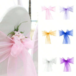 10pcs Organza Chair Sashes Knot Bands Chair Bows for For Wedding Party Banquet Event Country Wedding Chair Decoration