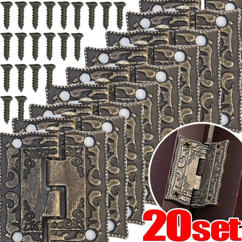 Description Picture 4 of item20/1Sets Antique Bronze Hinges Vintage Cupboard Cabinet Fitting with Screws Jewelry Boxes Wooden Case Hinge Furniture Hardware