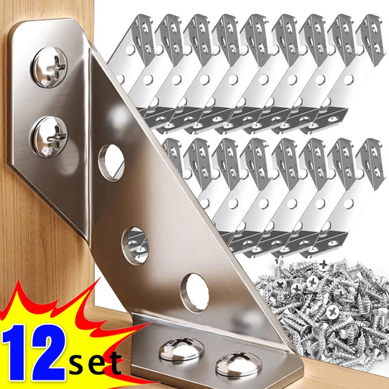 Description Picture 3 of item12/1Set Universal Corner Brackets Stainless Steel Furniture Corner Connector Triangle Cabinet Chair Shelf Support Joint Fastener