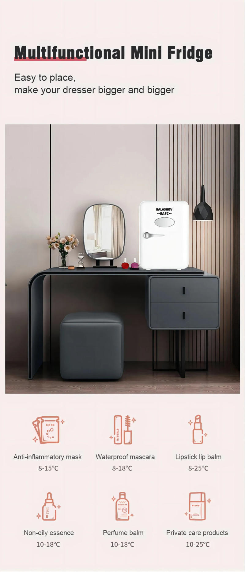 Description Picture 6 of item4L Mini Multifunction Refrigerator Cosmetics Mask Beverage Cooler Warmer Makeup Dormitory Cooler for Car Home 12V/110V/220V