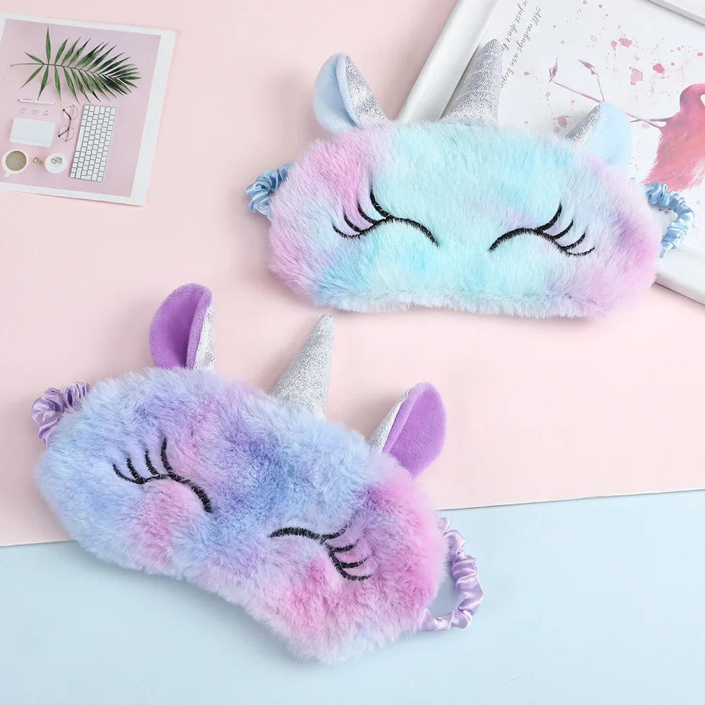 Description Picture 5 of item1 Pcs Cartoon Unicorn Silk Eye Mask Variety Sleeping Mask Eyeshade Relax Mask Plush Eye Shade Cover For Travel Home Party Gifts