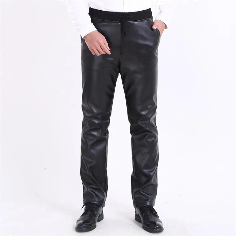 Description Picture 2 of itemMen's Leather Pants Autumn And Winter New High Waist Simple Dark Thick Warm Casual Large Size Pants