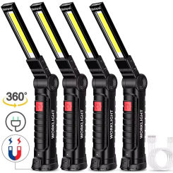 Portable COB LED Flashlight Work Light Built in 18650 Battery USB Rechargeable With Magnetic Hook Camping Emergency Lantern